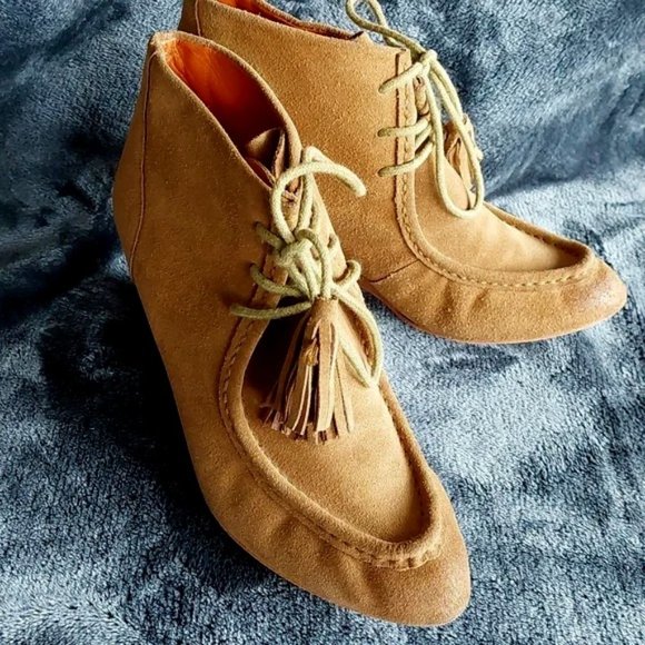 Rebecca Minkoff Suede Leather Tassel Ankle Wedge Booties, 8M - Picture 1 of 11